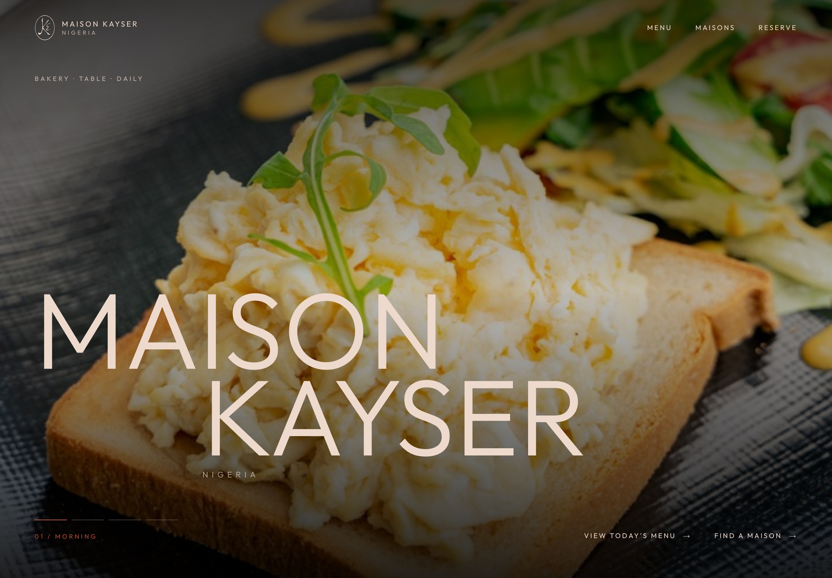 Maison Kayser Nigeria homepage presenting the bakery and restaurant experience