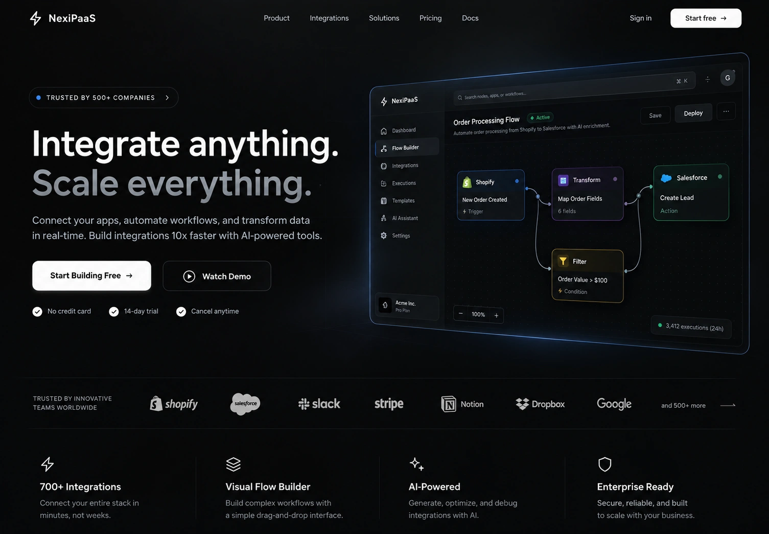 NexiPaaS product site introducing its integration platform
