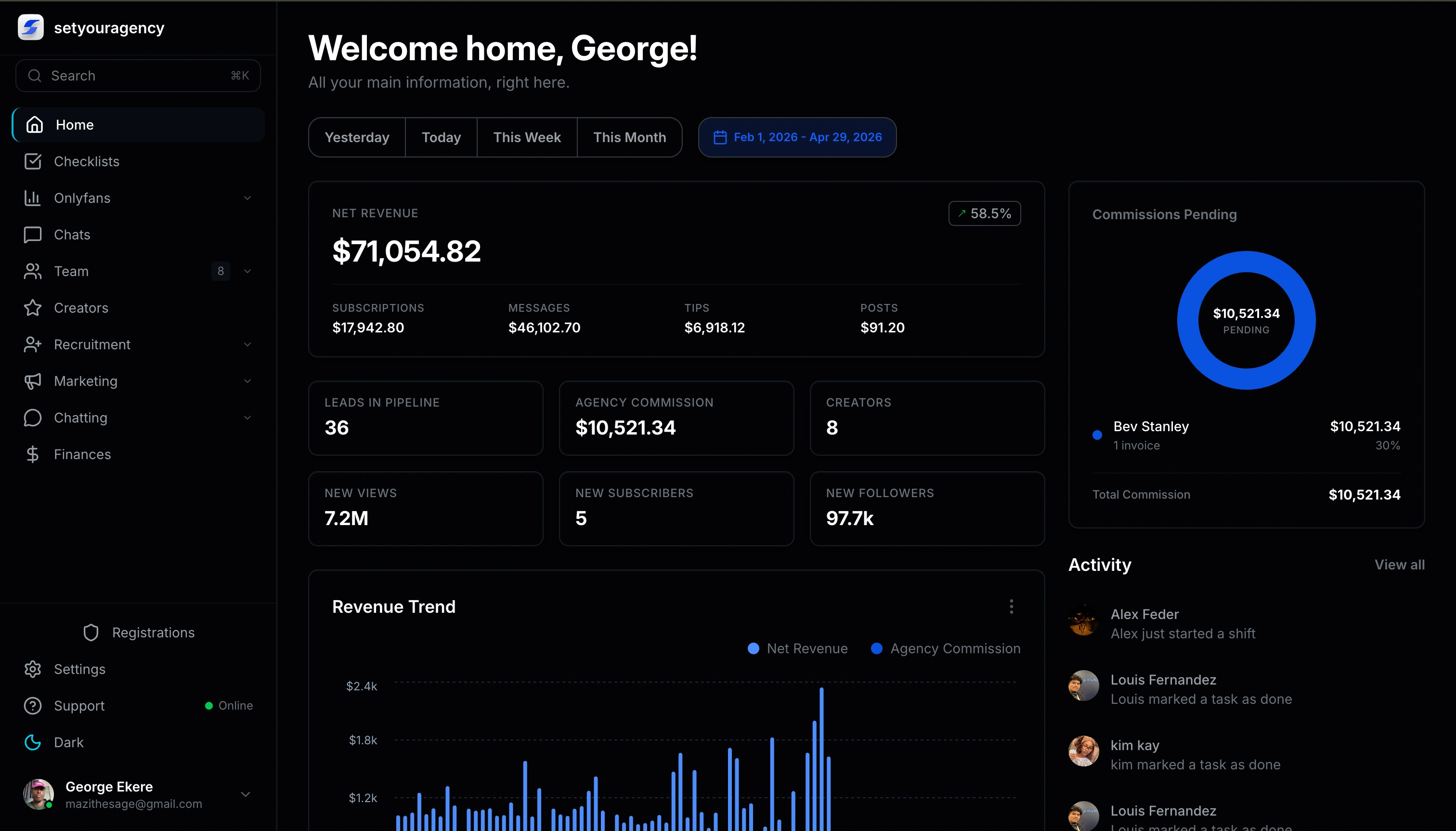 SetYourAgency product interface
