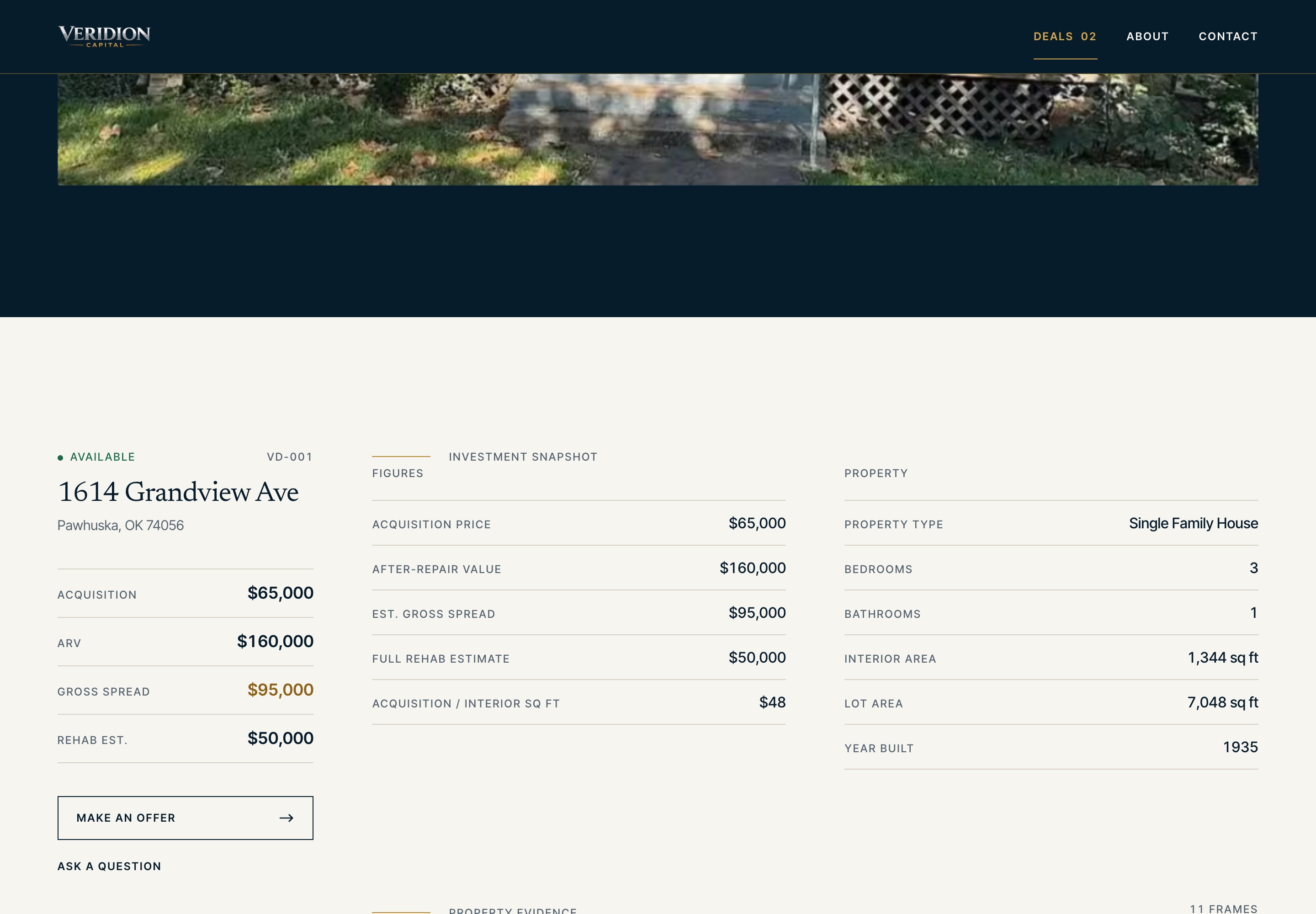 Veridion investment snapshot with acquisition figures and property details