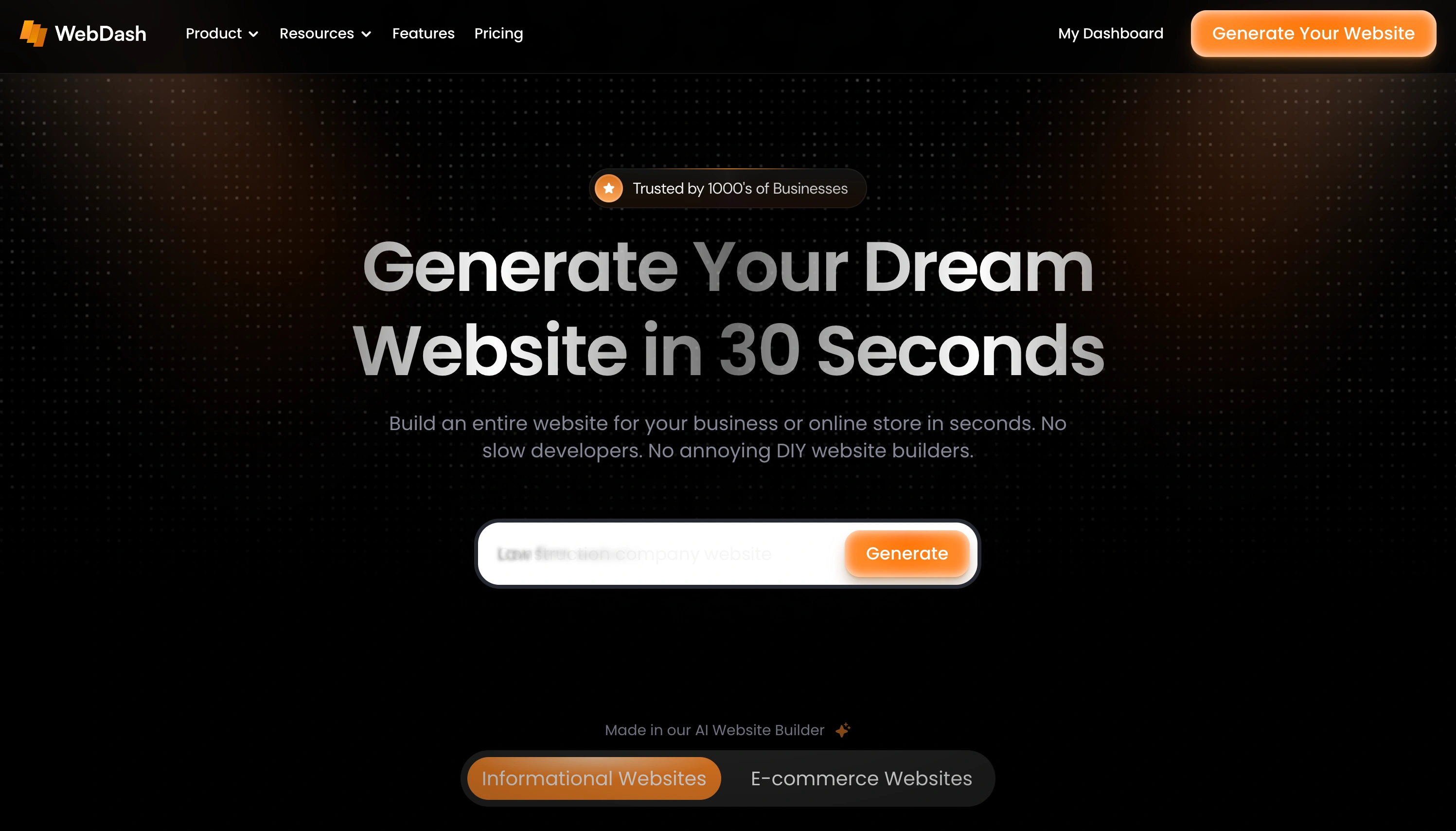 WebDash product interface